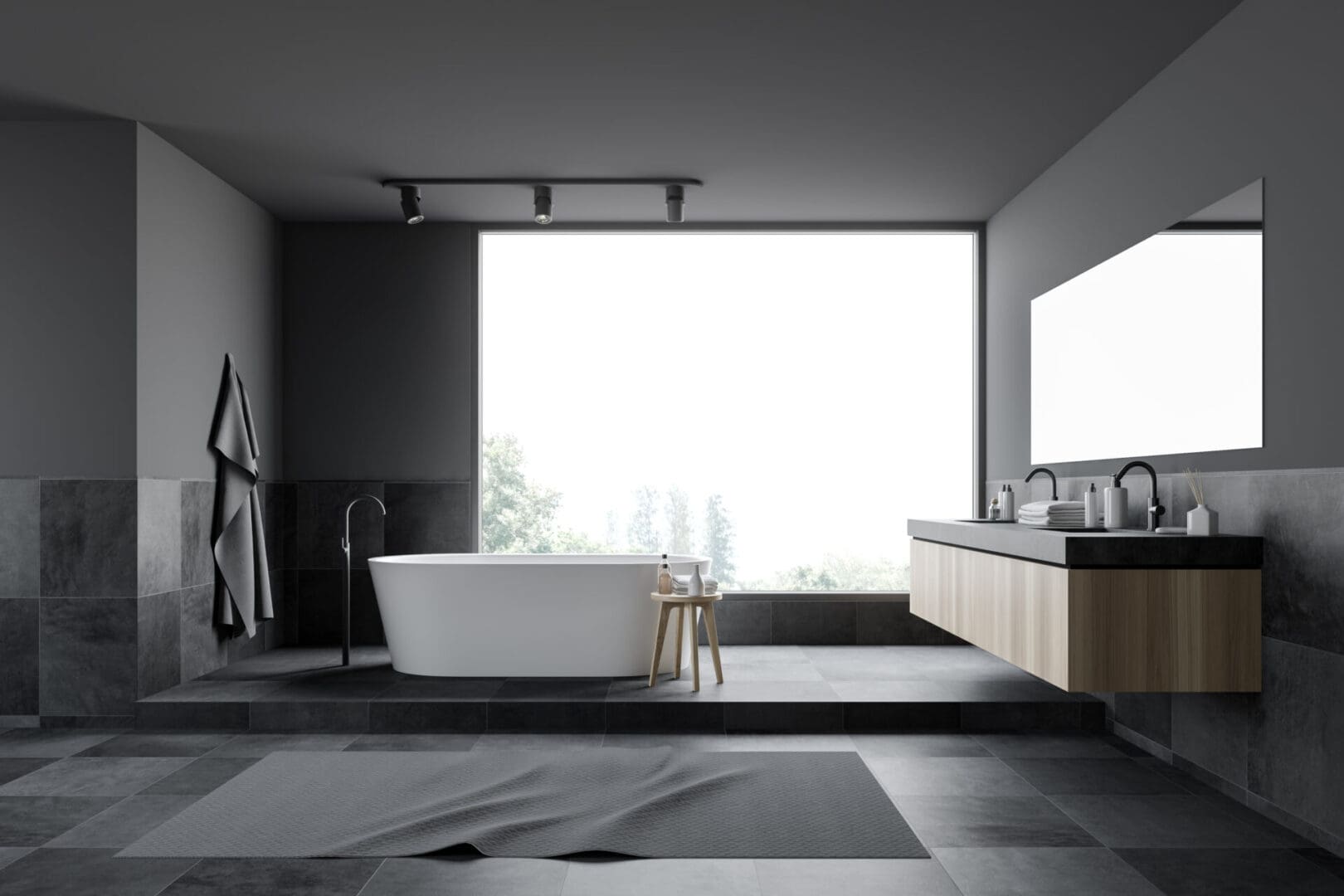 A bathroom with a tub and sink in it