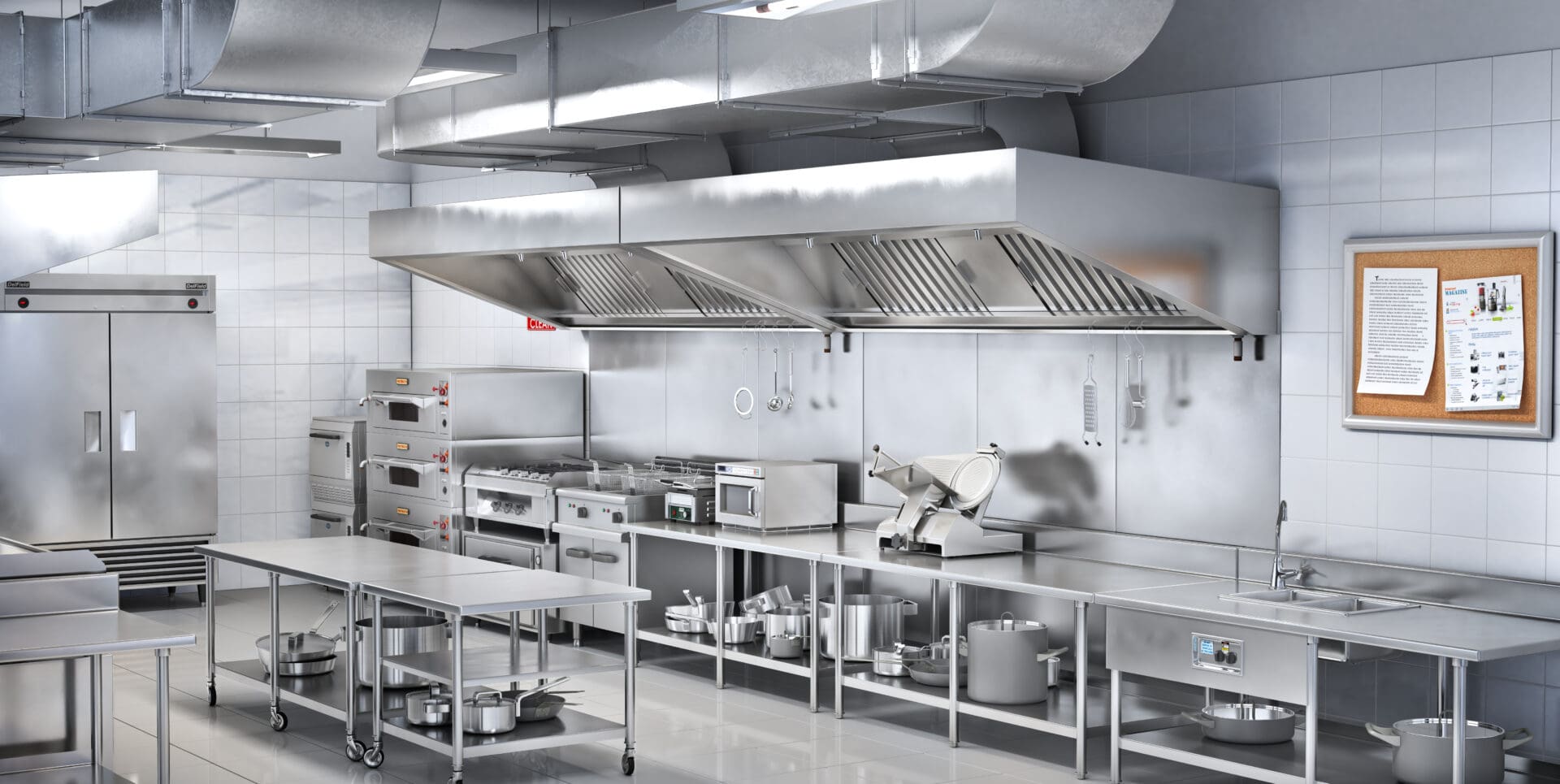 A kitchen with many different types of appliances.