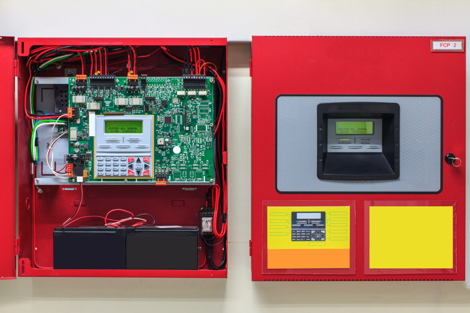 A fire alarm system with two different types of devices.