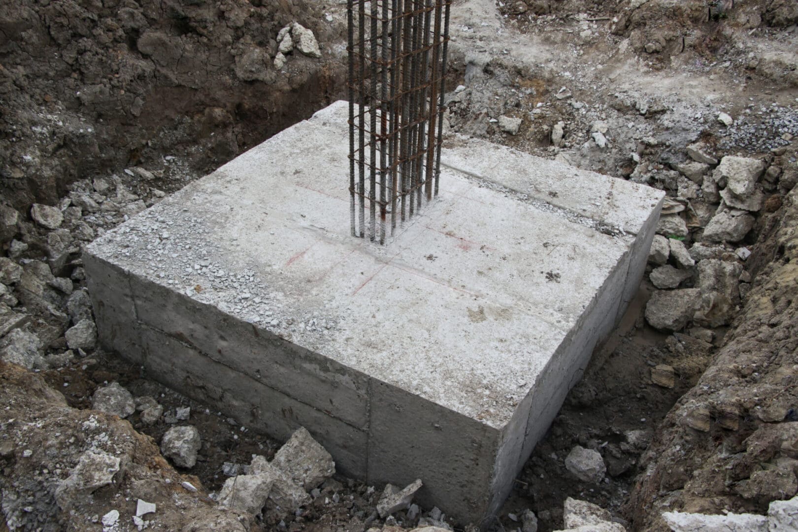 A concrete slab with a metal rod in it.