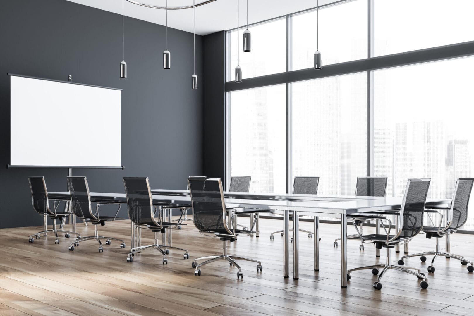 A conference room with chairs and tables in it