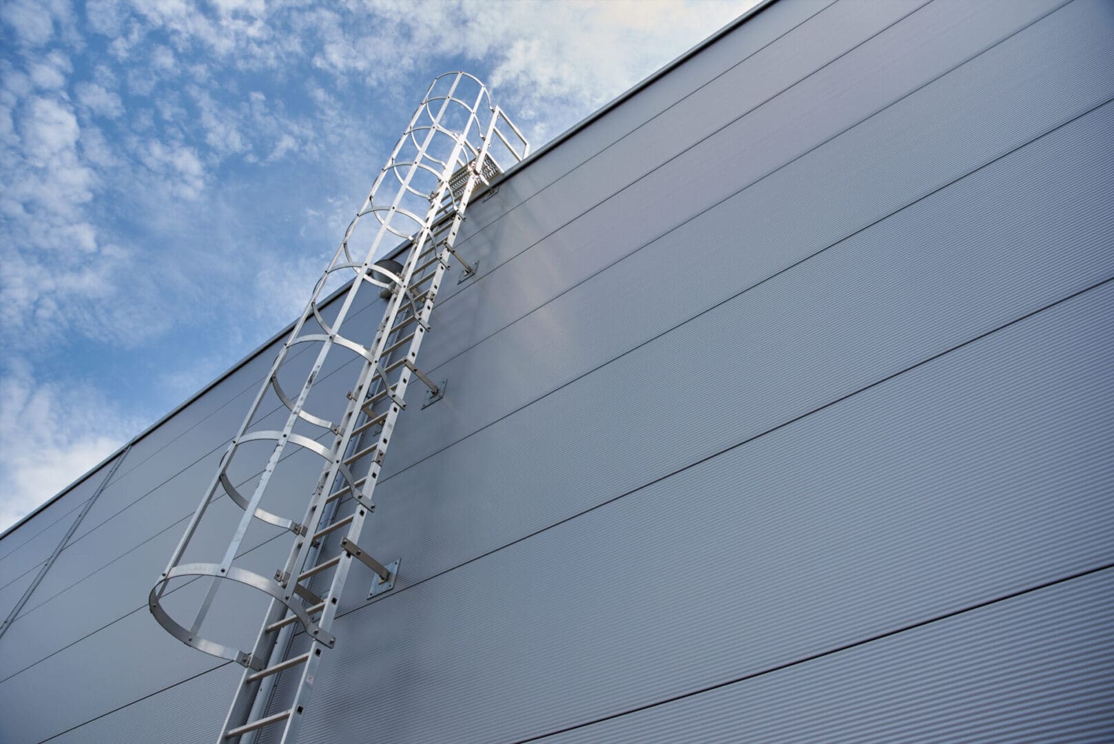 A ladder is attached to the side of a building.