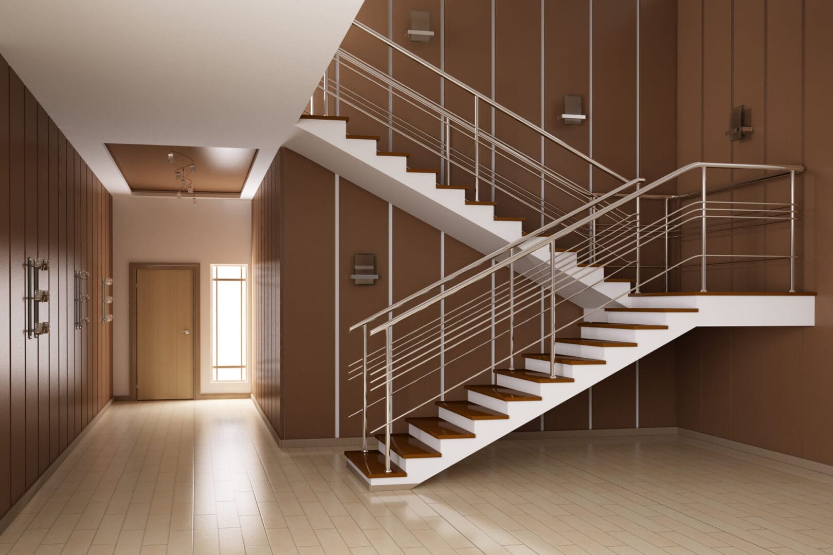 Modern,Interior,Of,Hall,With,Stairs,3d,Render