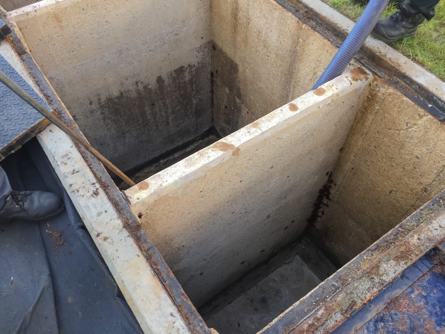 A view of the bottom of an old tank.